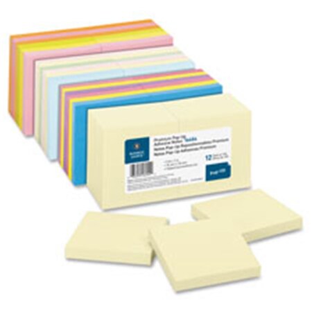 Business Source Pop-up Adhesive Note Pads, 3 in. x 3 in., 100 Sh, 12-PK, Yellow BU463785